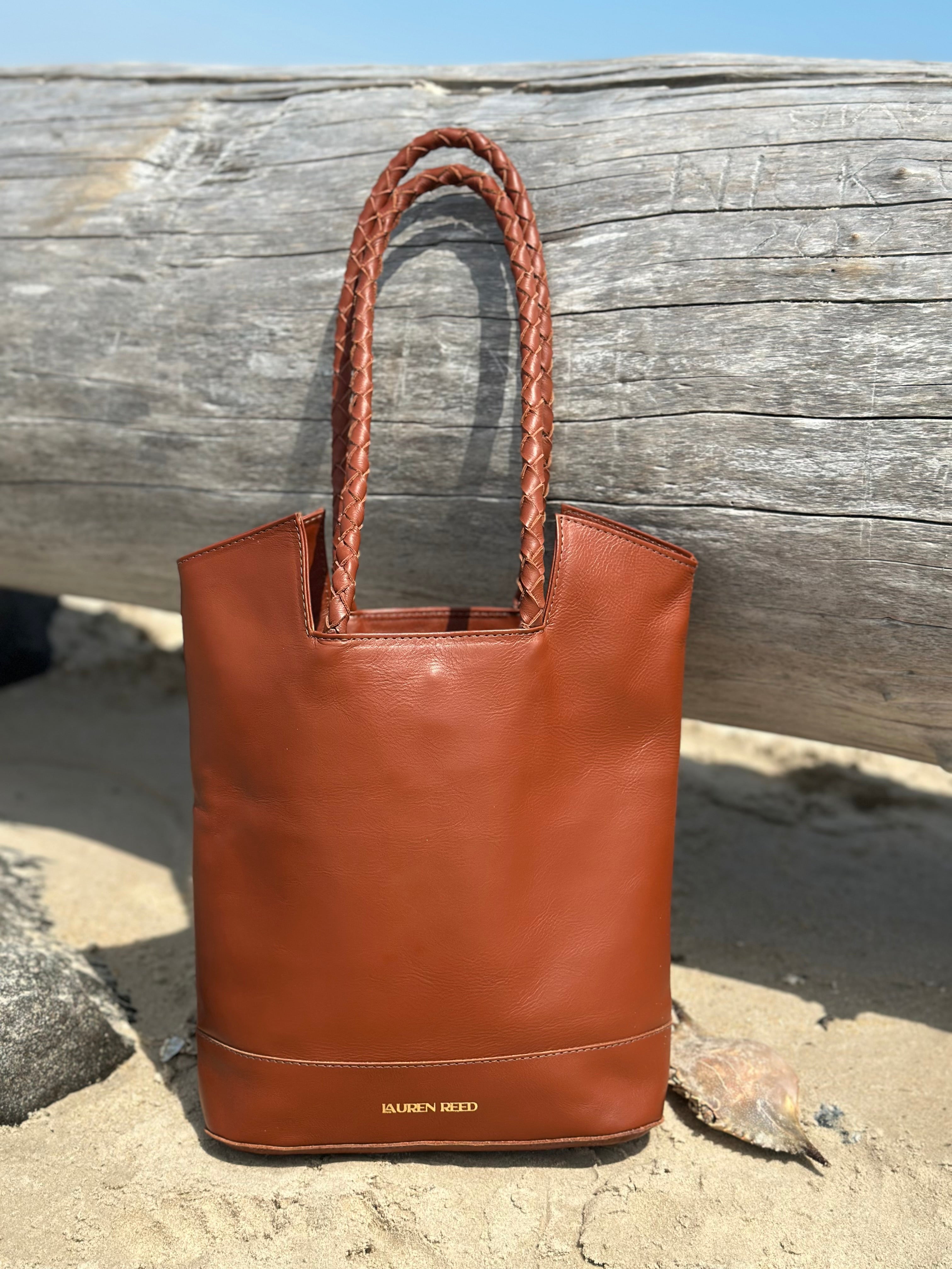 Tan leather tote bag