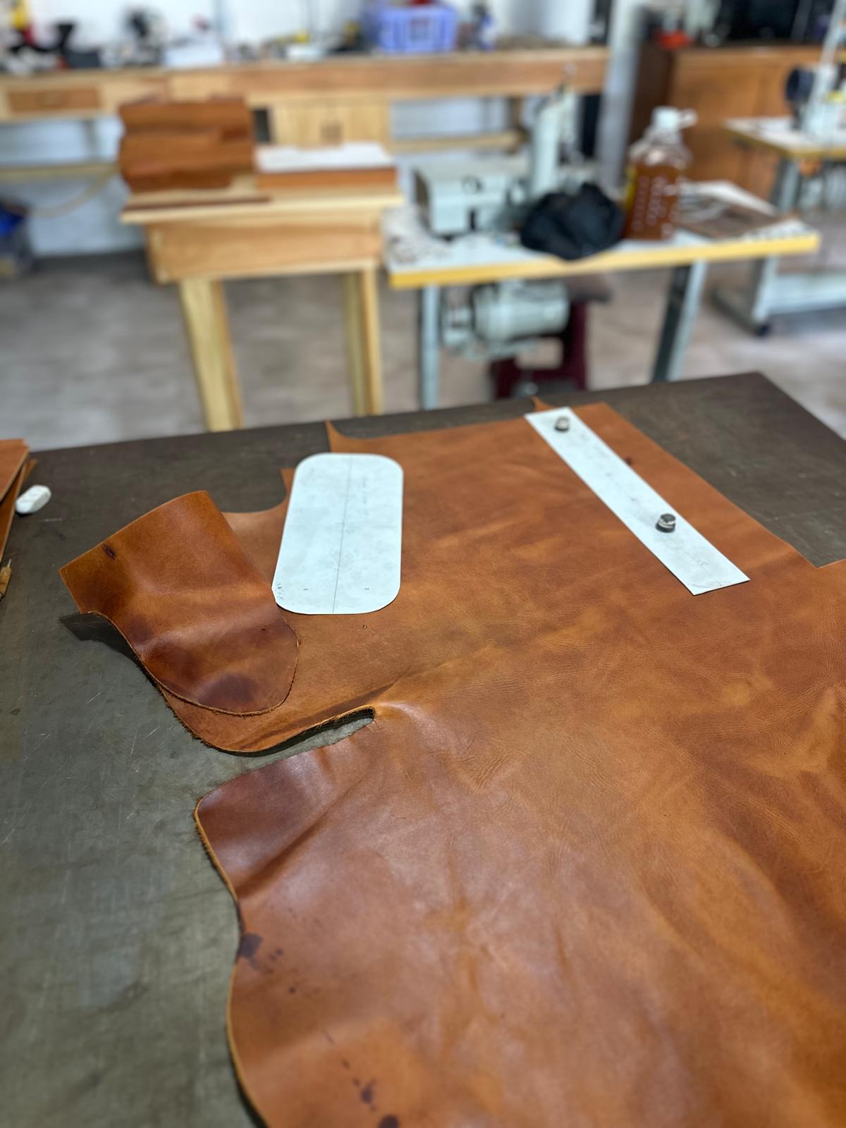 Brown leather on a workshop table