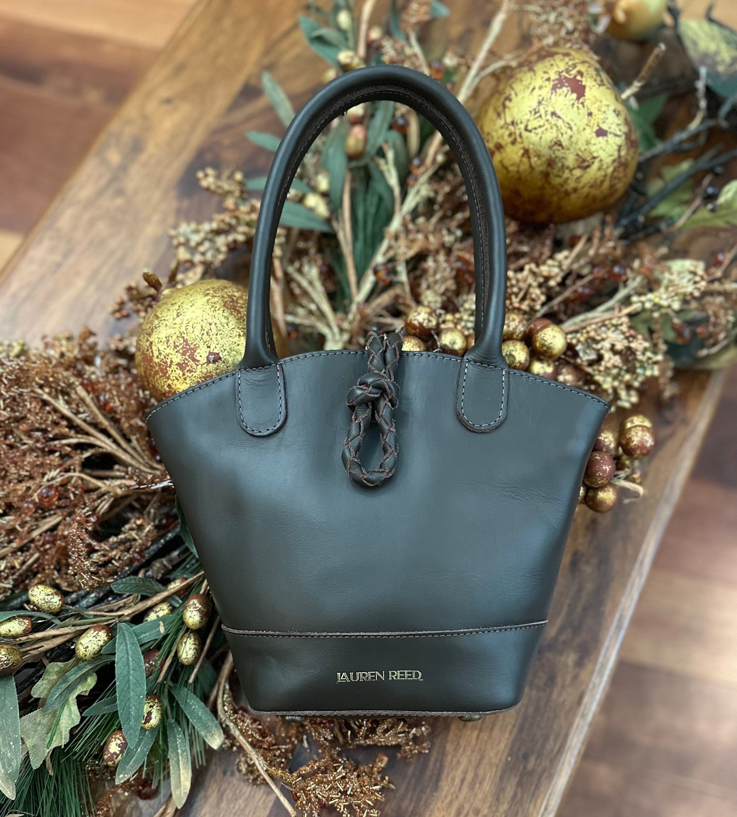 Winter brown leather Handbag by holiday swag.