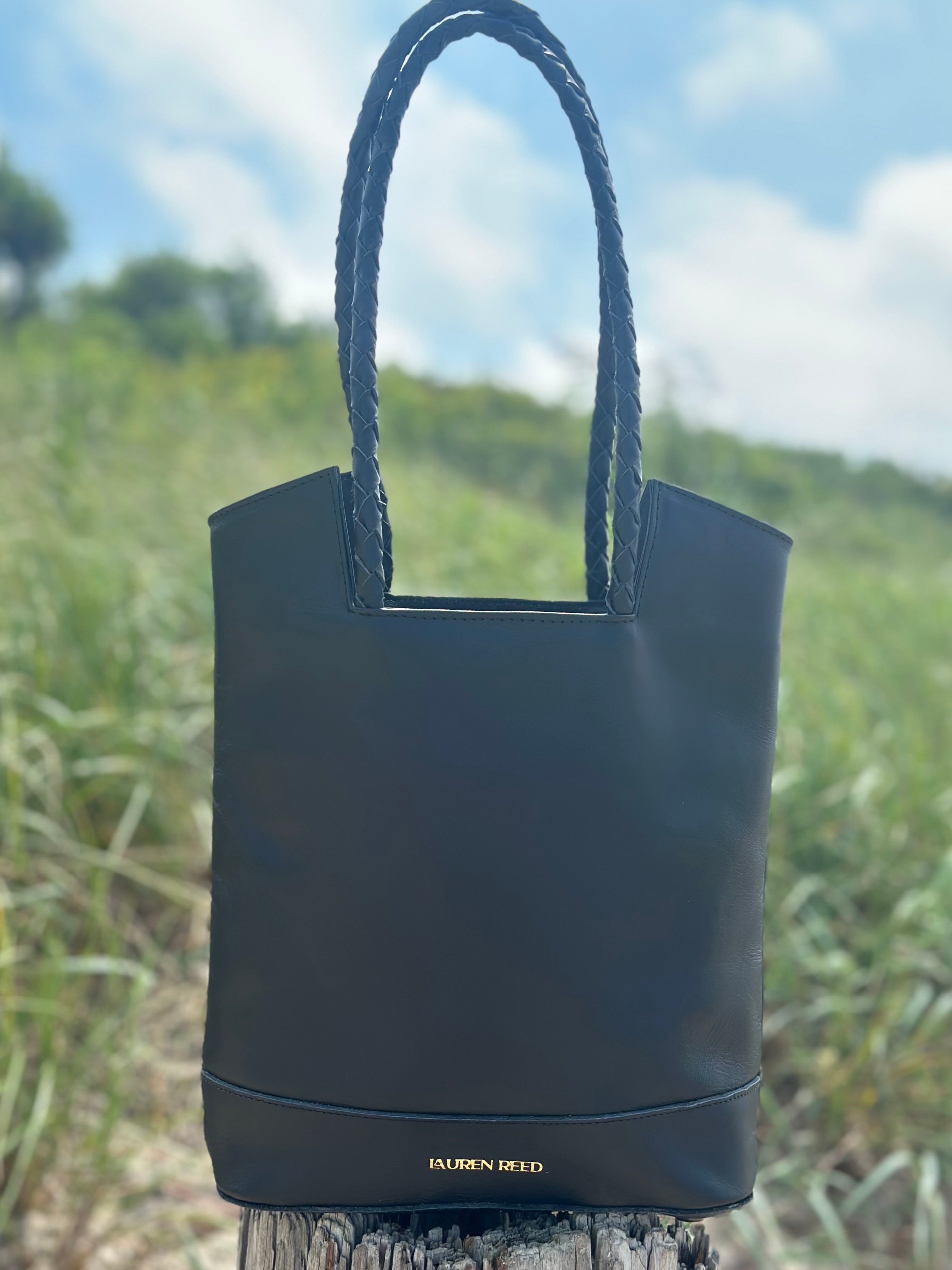 Black leather tote bag 