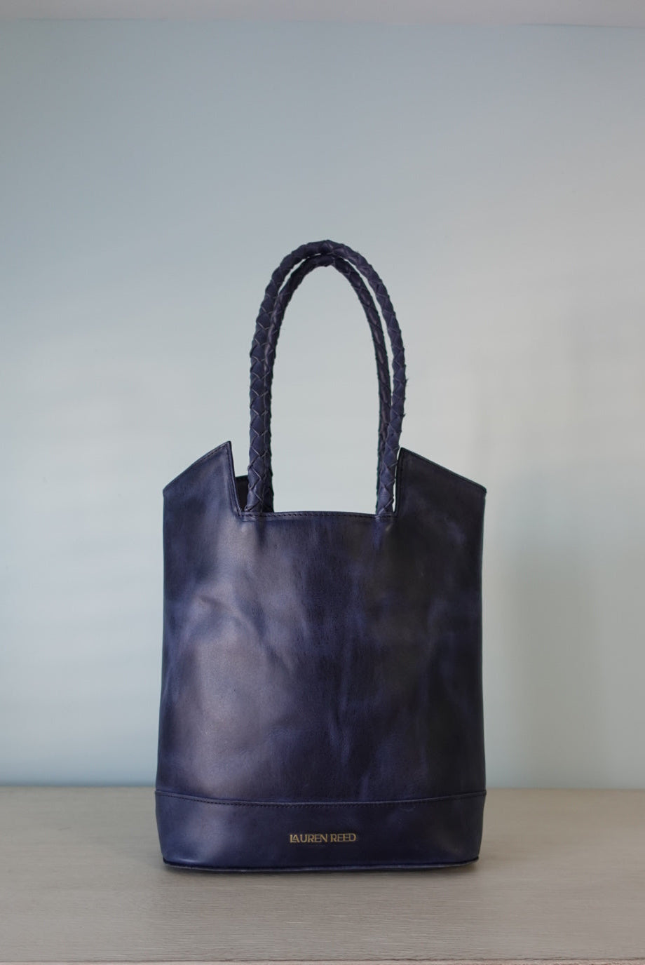 Blue Leather Tote Bag Lauren Reed Co
