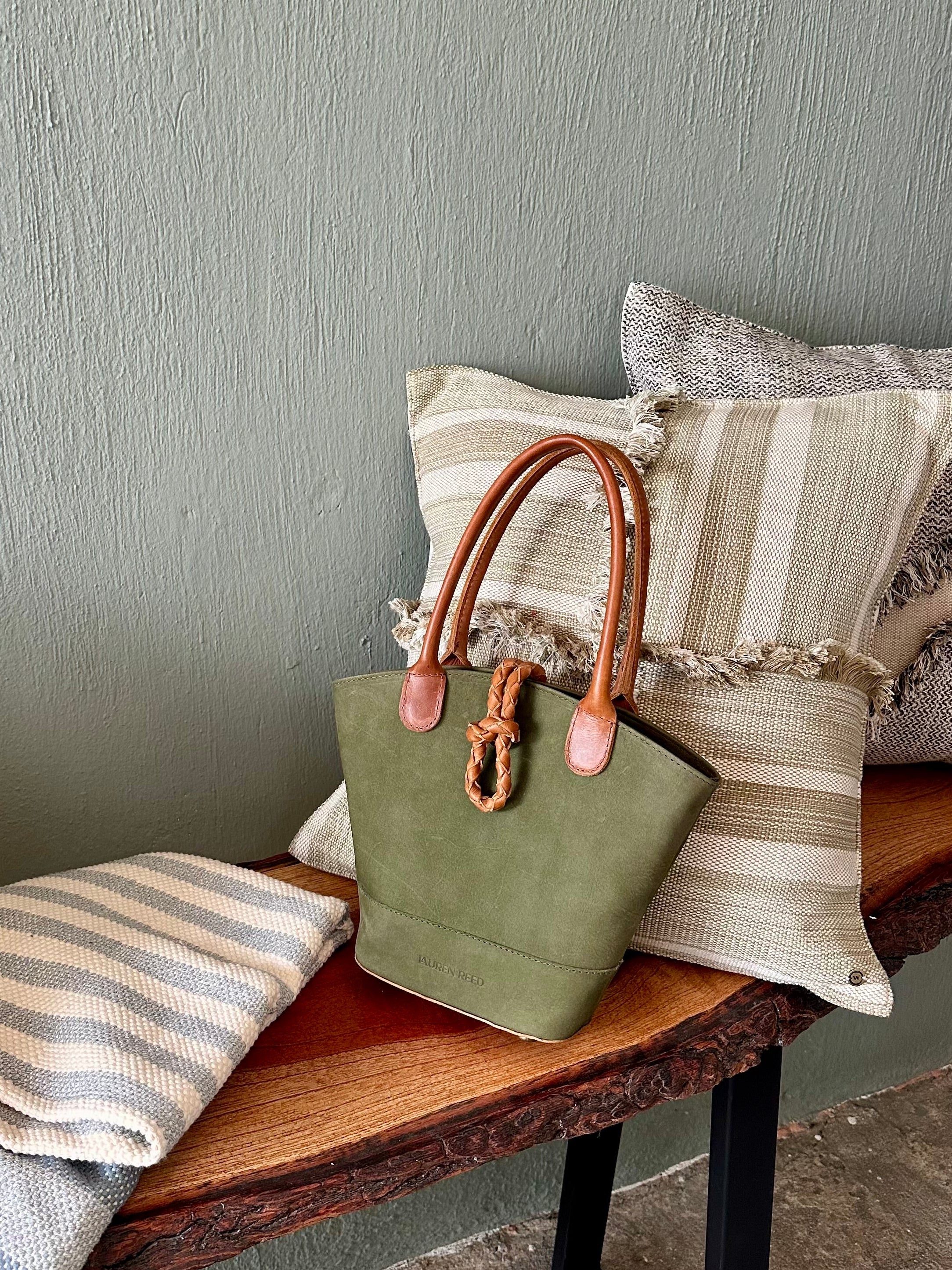 Green leather nubuck Lauren Reed Co purse 